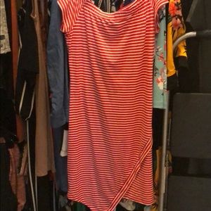 Red & white off the shoulder dress
